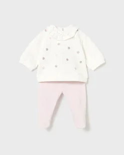 Completo Mayoral rosa e bianco maglia e ghette con gomitoli
