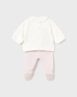 Completo Mayoral rosa e bianco maglia e ghette con gomitoli