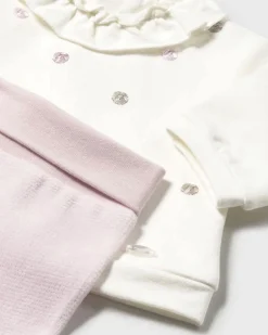 Completo Mayoral rosa e bianco maglia e ghette con gomitoli