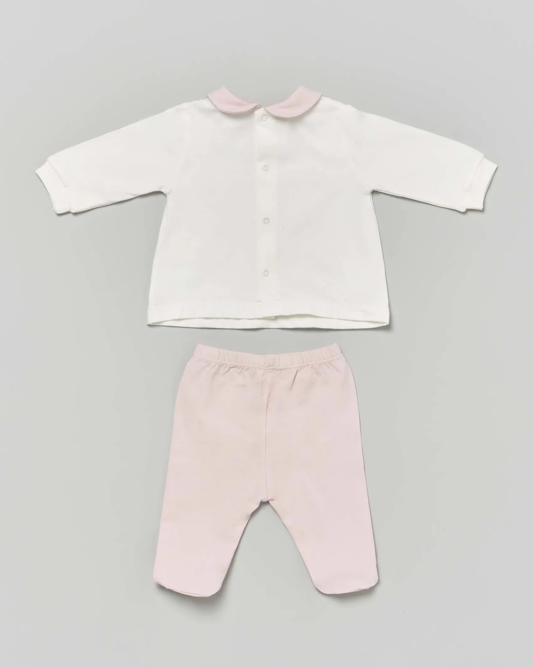 Completo nascita Lalalù bianco e rosa con fiori ricamati