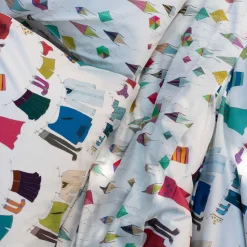 Copripiumino Brezza Izylinen double face a due piazze in cotone bianco a stampa panni stesi