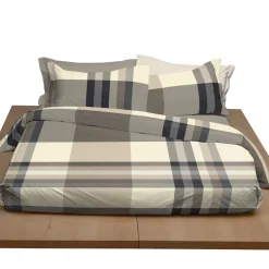 Copripiumino Rhino a una piazza e mezza in cotone a fantasia tartan beige grigia e blu 200x200