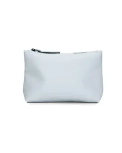 Cosmetic bag azzurra in tessuto impermeabile effetto gommato con scritta logo