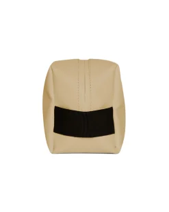Cosmetic bag color sabbia in tessuto impermeabile effetto metallizzato con scritta logo