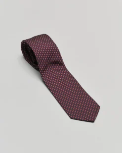 Cravatta blu in fantasia fiorellino bordeaux di misto seta e cotone