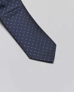 Cravatta blu in misto seta con motivo a pois