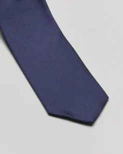 Cravatta blu in twill di misto seta e cotone