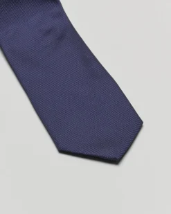 Cravatta blu micro armatura in pura seta