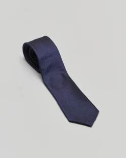 Cravatta blu micro armatura in pura seta