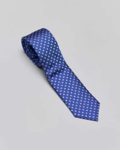 Cravatta blu royal in pura seta a fantasia micro fiori