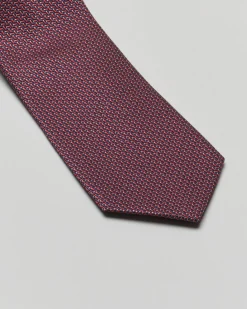 Cravatta bordeaux in micro fantasia geometrica di misto seta e cotone