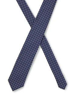 Cravatta Boss blu in misto seta con motivo a fiorellino jacquard