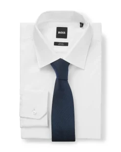Cravatta Boss blu in misto seta mirco armatura