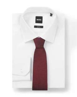 Cravatta Boss bordeaux in misto seta micro fantasia