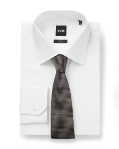 Cravatta Boss color noce in pura seta con micro motivo jacquard
