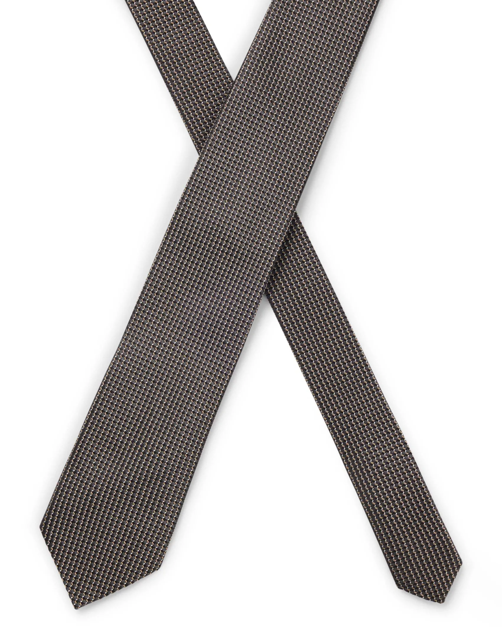 Cravatta Boss color noce in pura seta con micro motivo jacquard