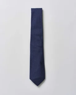 Cravatta Pellizzari blu micro pois in pura seta
