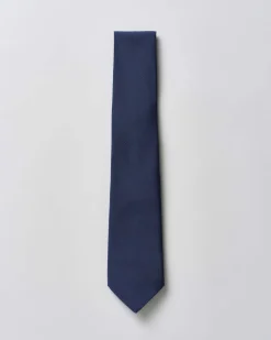 Cravatta Pellizzari blu tinta unita in twill di pura seta
