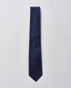 Cravatta Pellizzari blu tinta unita in reps di pura seta