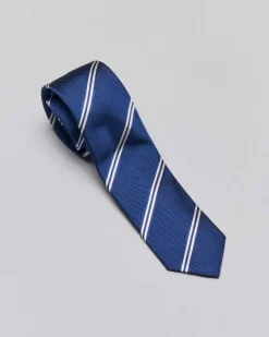 Cravatta regimental blu indaco in misto seta a righe diagonali
