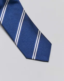 Cravatta regimental blu indaco in misto seta a righe diagonali