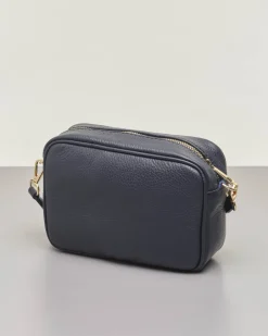 Cross bag blu notte in pelle effetto martellato