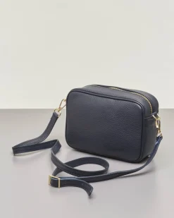 Cross bag blu notte in pelle effetto martellato