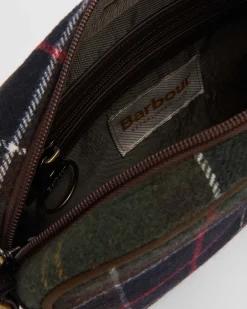 Cross bag Culross Barbour in tartan di misto lana verde e blu e tracolla in tessuto marrone