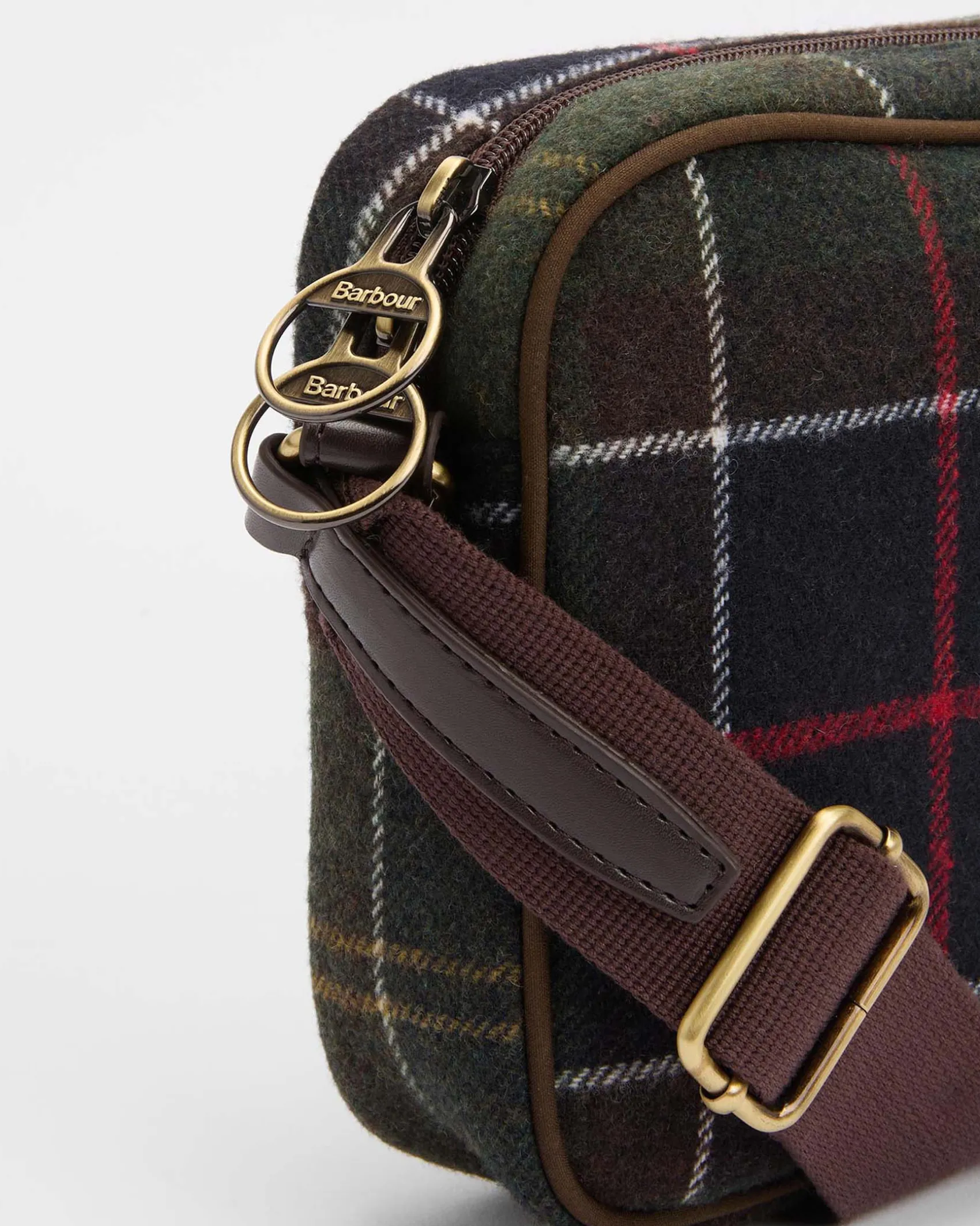 Cross bag Culross Barbour in tartan di misto lana verde e blu e tracolla in tessuto marrone