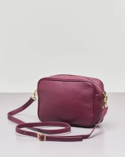 Cross bag in pelle bordeaux effetto martellato