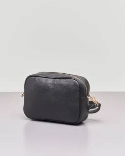 Cross bag in pelle nera effetto martellato