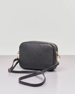 Cross bag in pelle nera effetto martellato