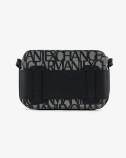 Cross bag nera a motivo logo beige in similpelle con maxi fibbia logo in metallo a specchio tono su tono