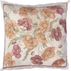 Federa per cuscino quadrato Poppy in lino a fantasia papaveri bordeaux e arancione
