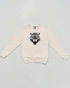 Felpa Antony Morato beige in misto cotone con stampa tigre floccata