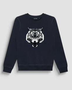 Felpa Antony Morato blu in misto cotone con stampa tigre floccata