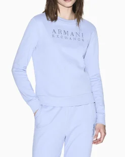 Felpa Armani Exchange azzurra in cotone con dettagli in maglia elasticizzata