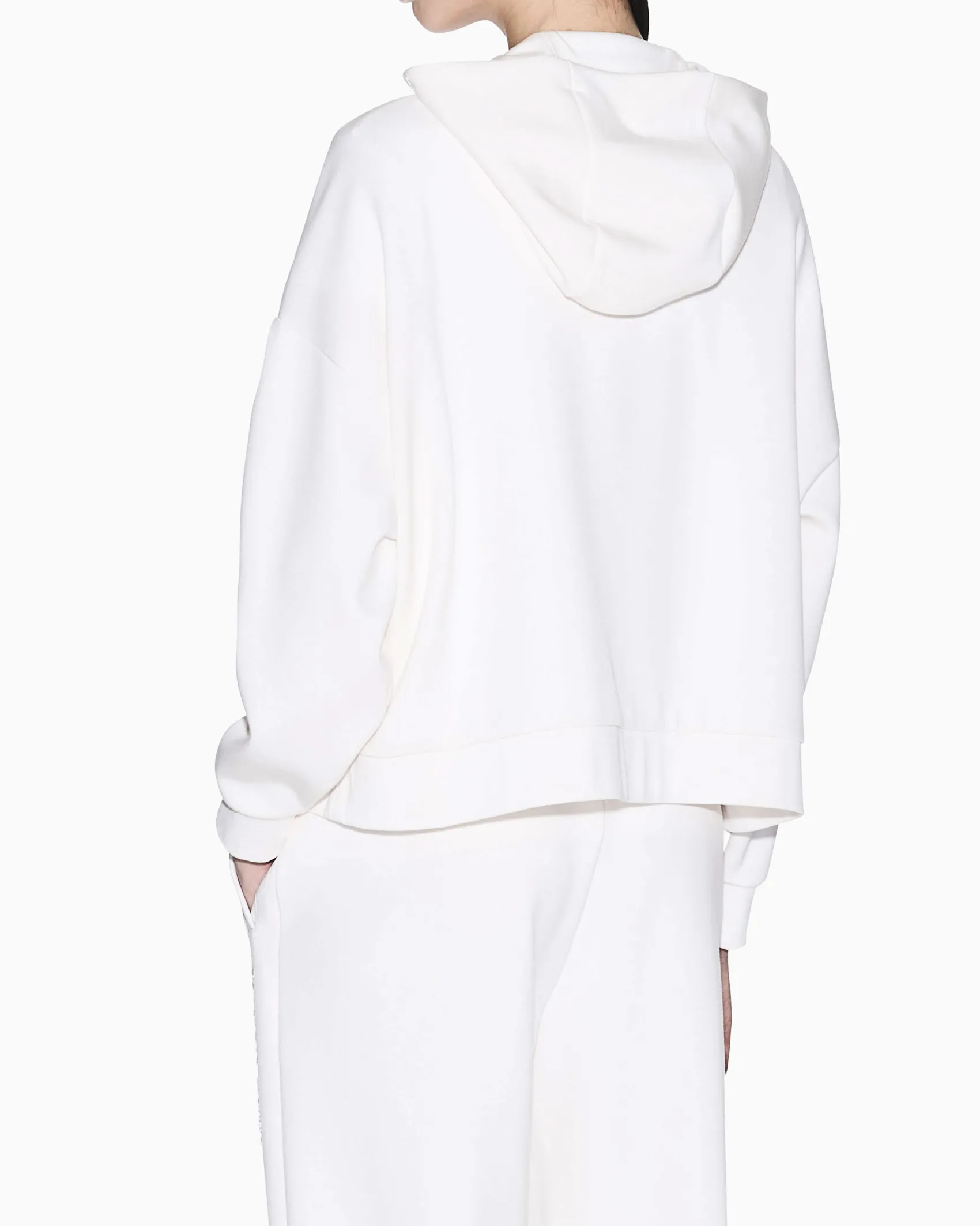 Felpa Armani Exchange bianca in misto viscosa con cappuccio e dettagli in maglia