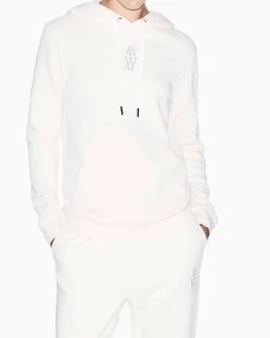 Felpa Armani Exchange bianca in cotone con logo applicato e cappuccio regolabile