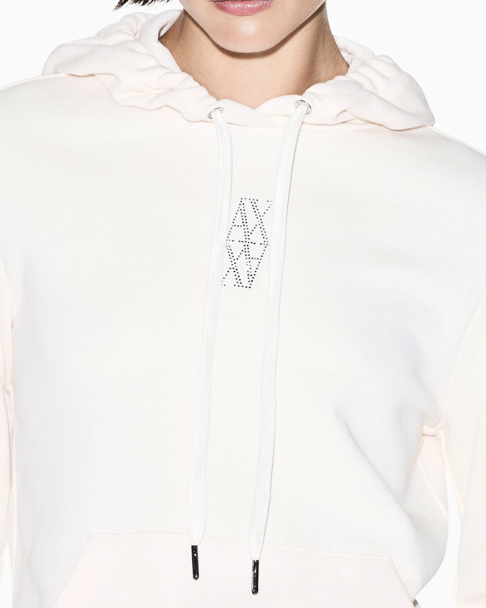 Felpa Armani Exchange bianca in cotone con logo applicato e cappuccio regolabile