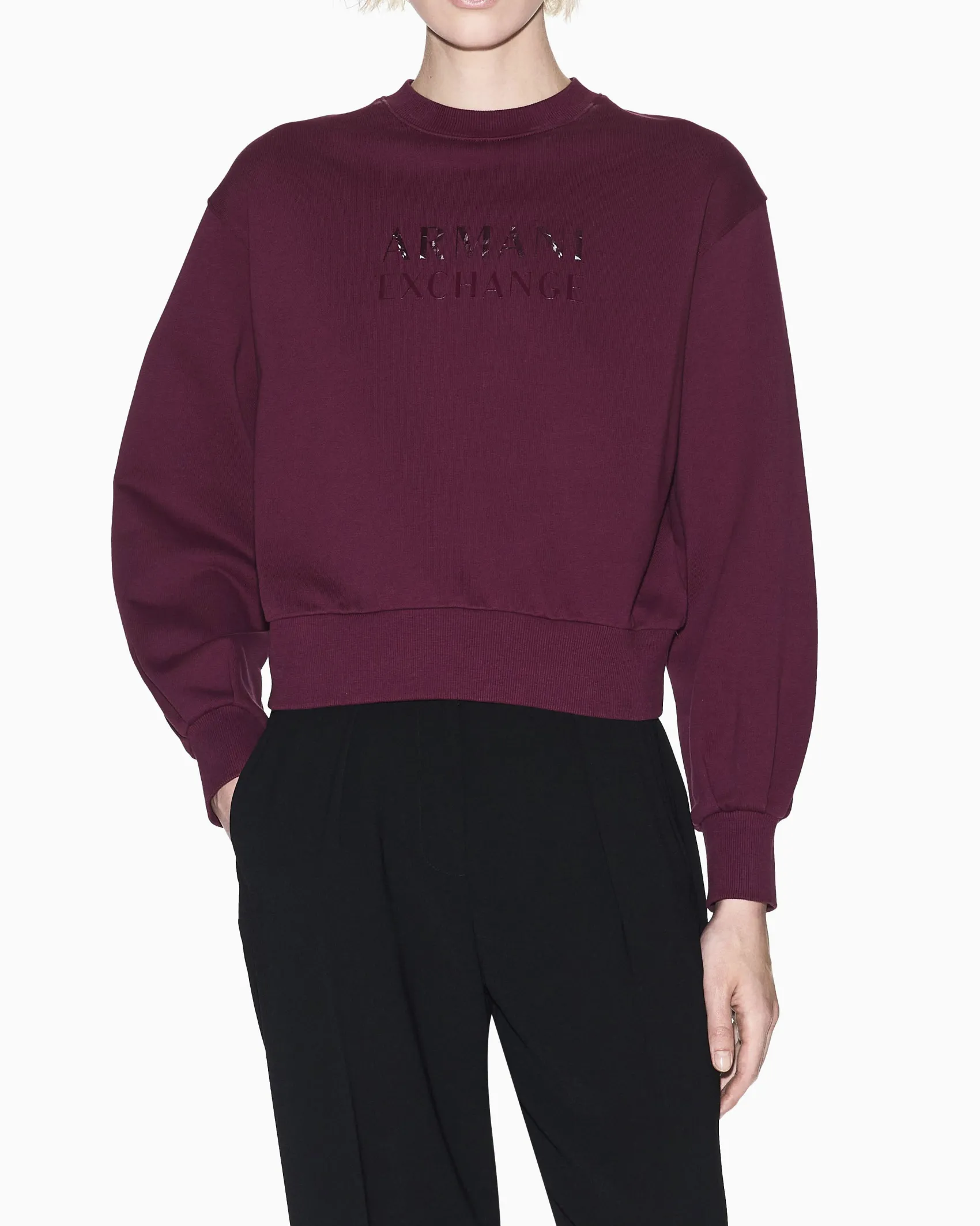 Felpa Armani Exchange bordeaux in cotone con logo in rilievo