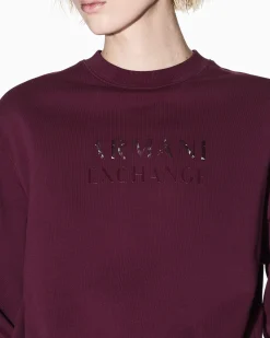Felpa Armani Exchange bordeaux in cotone con logo in rilievo