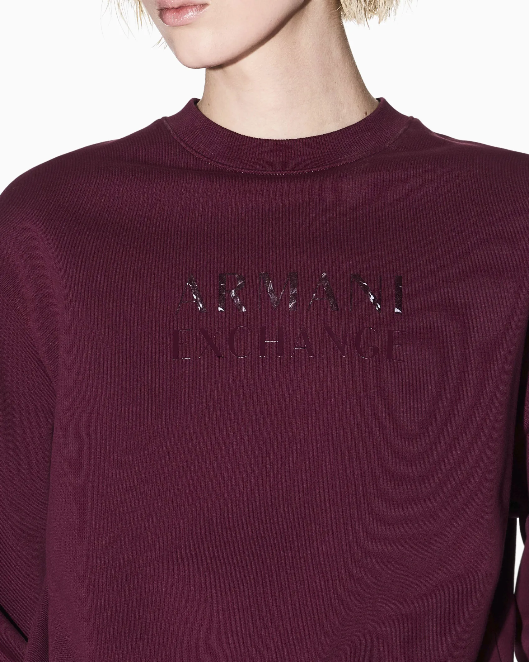 Felpa Armani Exchange bordeaux in cotone con logo in rilievo