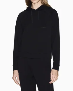 Felpa Armani Exchange nera in misto viscosa con dettagli in maglia di cotone