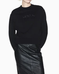 Felpa Armani Exchange nera in cotone con dettagli in maglia elasticizzata