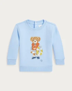 Felpa azzurra Polo Ralph Lauren in misto cotone con stampa Polo Bear e salvagente