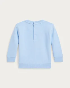 Felpa azzurra Polo Ralph Lauren in misto cotone con stampa Polo Bear e salvagente