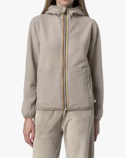 Felpa beige reversibile K-Way modello Lily in velour con cappuccio e cerniero termonastrate