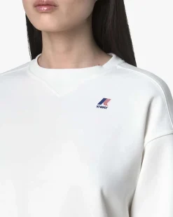Felpa bianca K-Way Noella in felpa garzata di misto cotone con logo in silicone a contrasto sul petto