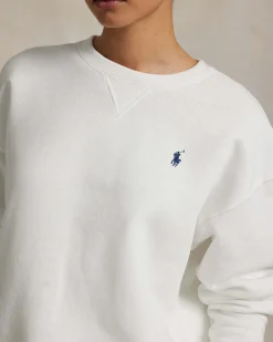 Felpa bianca Polo Ralph Lauren in misto cotone con scollo a giro e logo ricamato